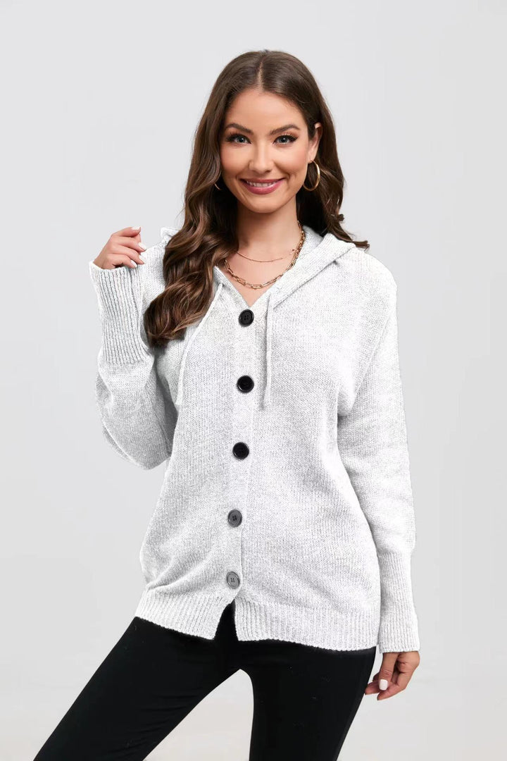 Damen Kuschelige Kapuzenjacke mit großen Knöpfen und lässigem Schnitt Drune