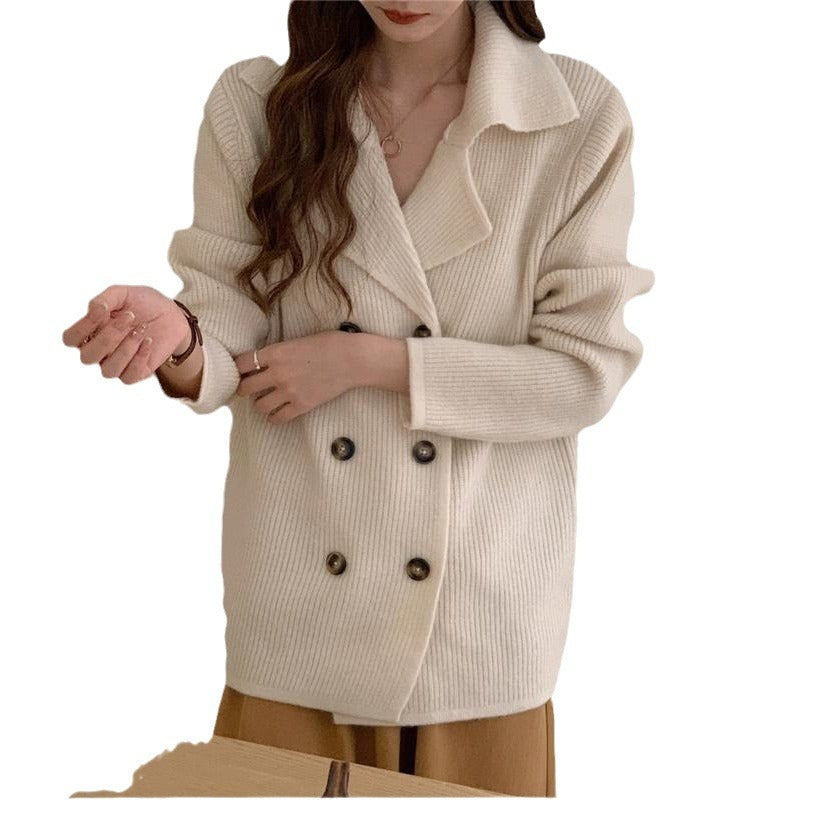 Damen elegante Strickjacke mit doppelter Knopfleiste und lässigem Schnitt Drune