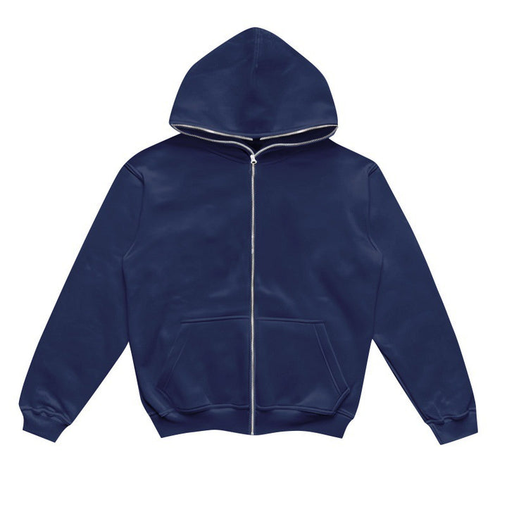 Unisex nan minimalistisch strukturierter Kapuzenzipper mit spitzer Kapuze, Kängurutasche und verstärkten Bündchen Drune