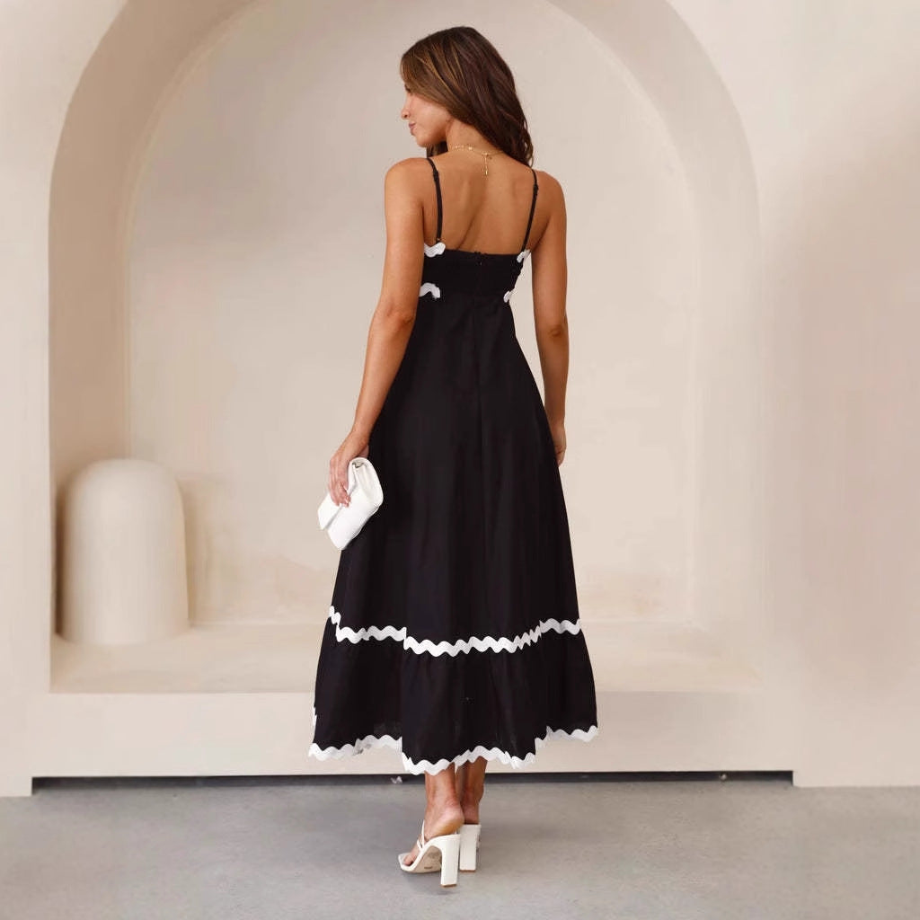 Damen Maxikleid mit kontrastierenden Rüschen Drune