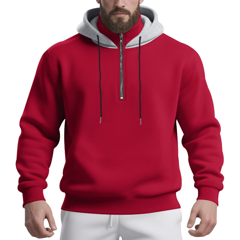Herren nan Halbzip-Kapuzenpullover mit kontrastierter Kapuzeninnenseite, Kordelzug und gerippten Bündchen Drune