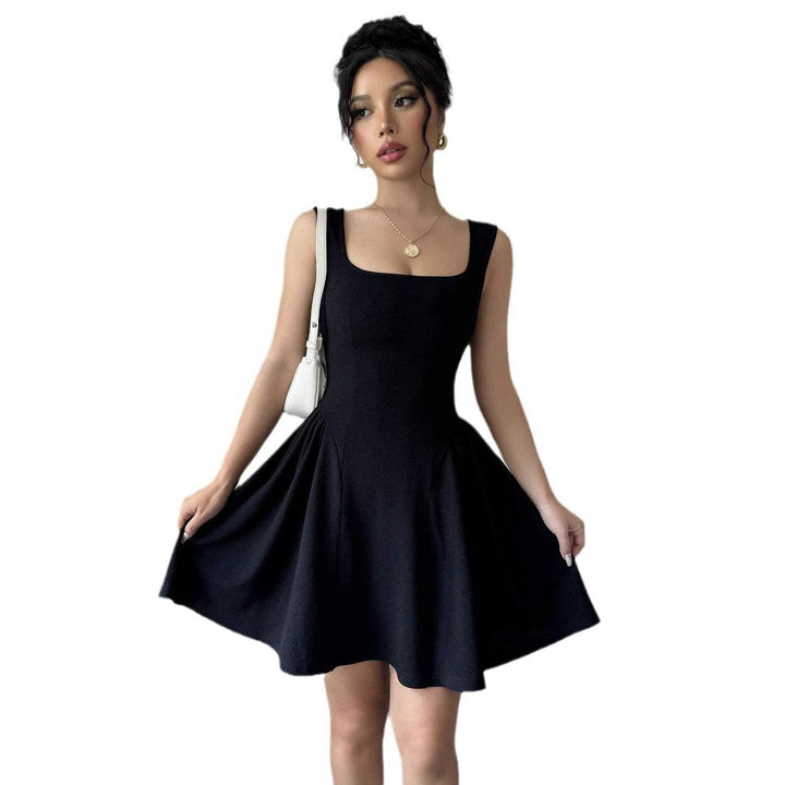 Damen A-Linien Kleid mit Quadrat-Ausschnitt und fließendem Rock Drune
