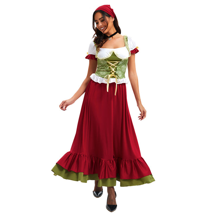 Damen nan traditionelles Dirndl Trachtenkleid Ensemble mit verstellbarem Corsagenmieder und langem Stufenrock Drune