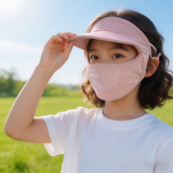 Unisex nan Kinder-Sonnenvisier mit integrierter atmungsaktiver Gesichtsmaske, verstellbarem Nackengurt und perforierter Kinnpartie  Drune