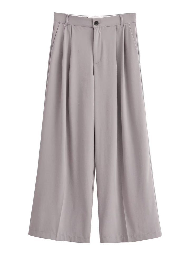 Damen Weite Bundfaltenhose im Palazzo‑Stil mit hoher Taille Drune