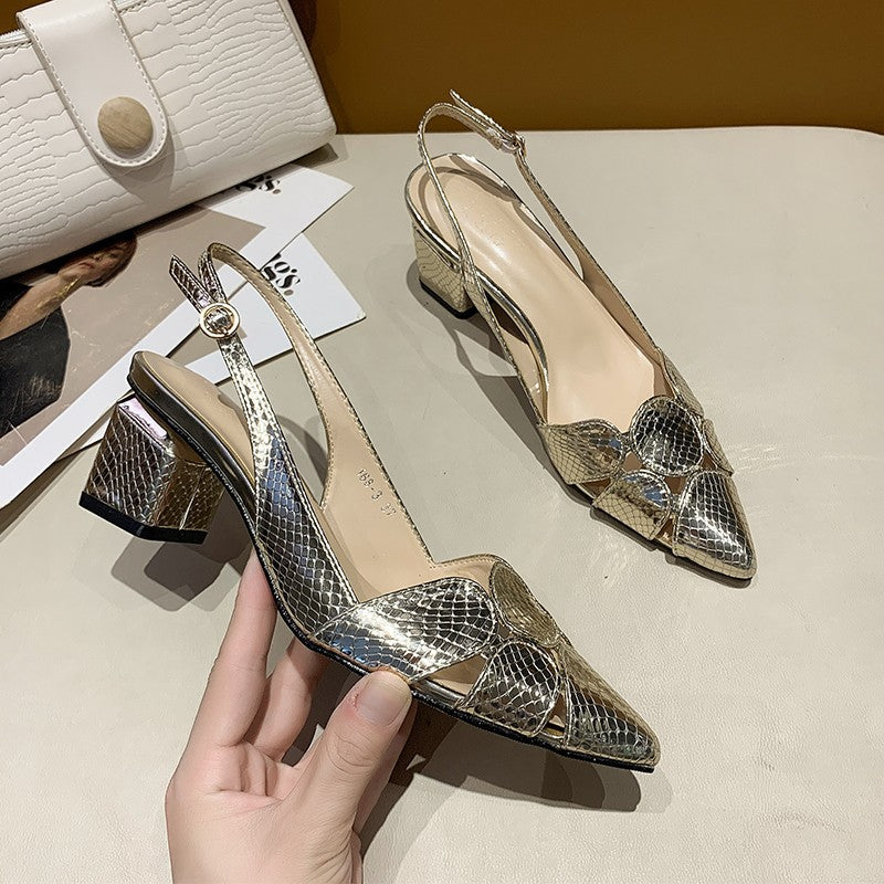 Damen Slingback-Pumps mit Schlangenprägung und dekorativer Mosaik‑Applikation Drune