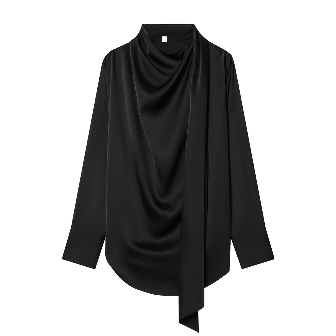 Damen Drapierte Oversize-Bluse mit Schluppe und Stehkragen Drune