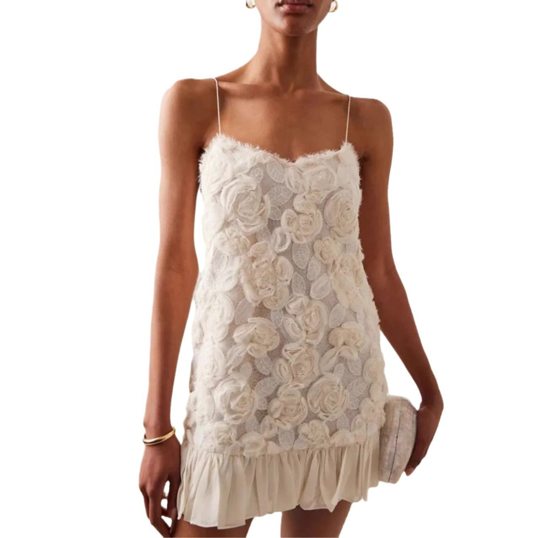 Damen Kleid mit floralen Applikationen und gerafftem Saum Drune