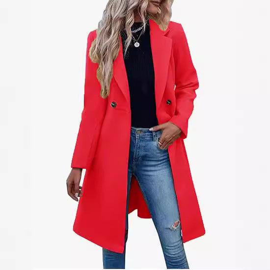 Drune | Damen Elegante Wickelmantel Doppelte Knöpfe Liste