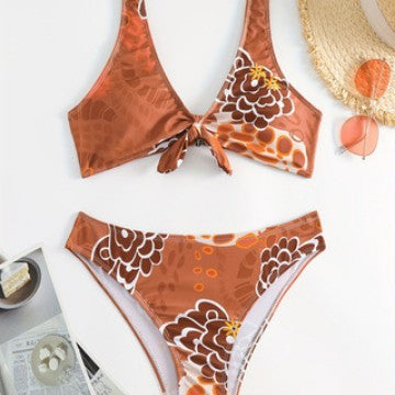 Damen Crop-Bikini mit floralem Knötchen-Design Drune