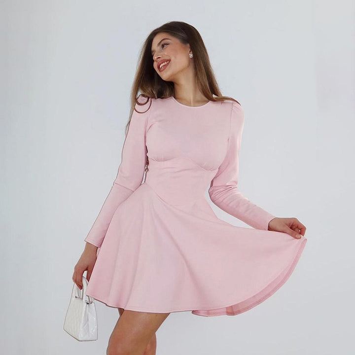 Damen elegantes A-Linien-Kleid mit langen Ärmeln und taillierter Silhouette Drune