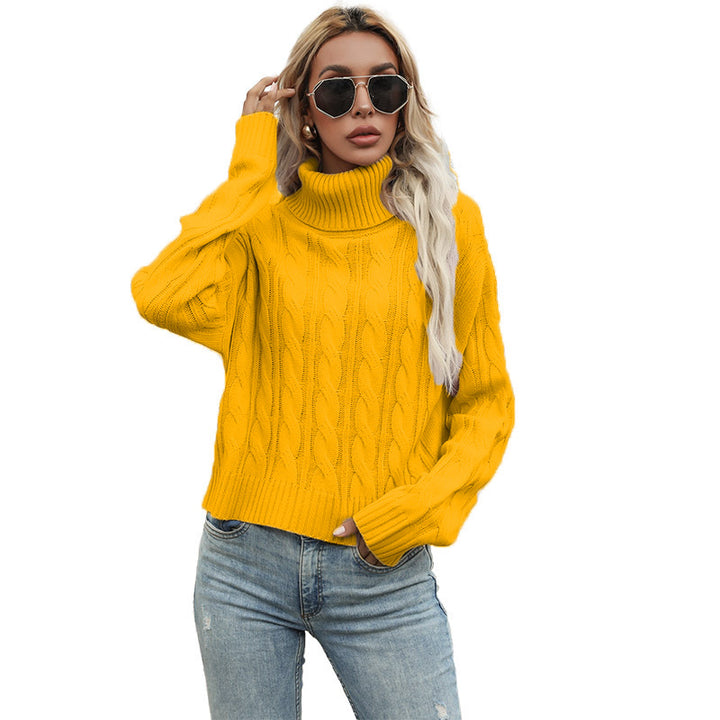 Damen Grobstrickpullover mit hohem Kragen und raffiniertem Zopfmuster Drune