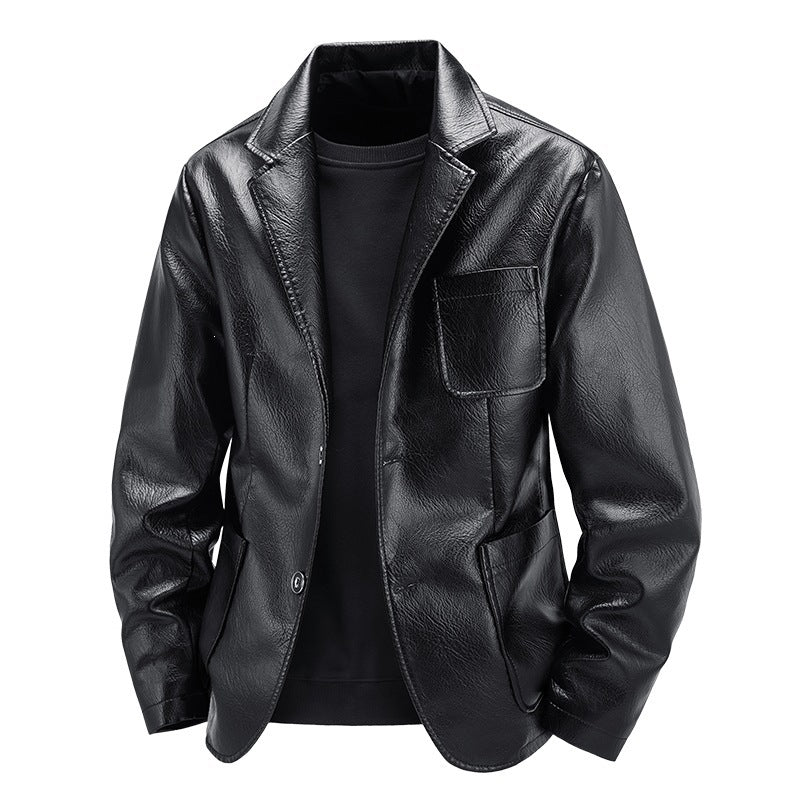 Herren Elegante Kunstlederjacke im modernen Blazer-Stil Drune