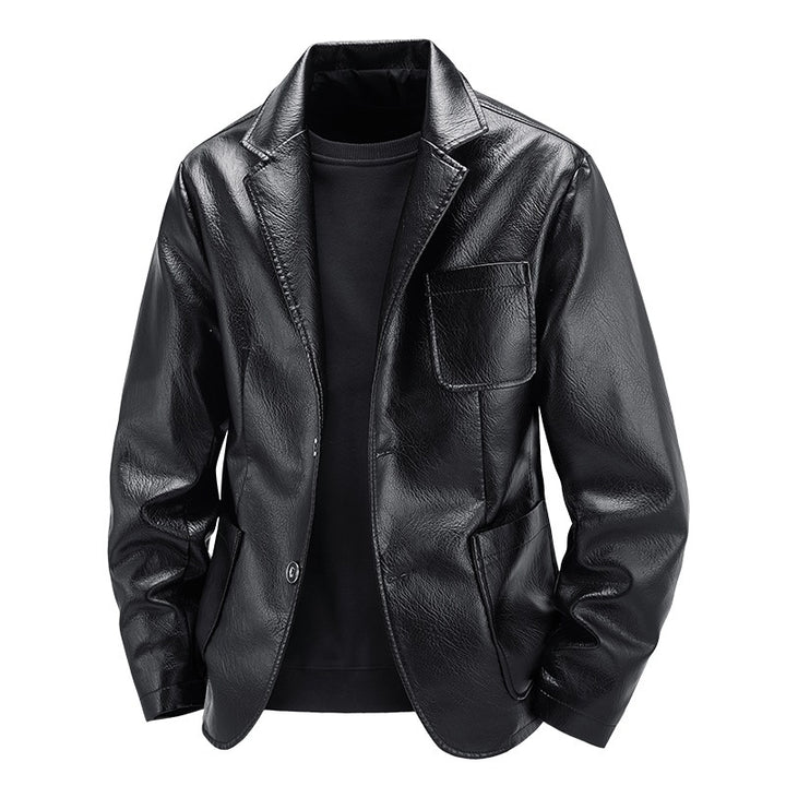 Herren Elegante Kunstlederjacke im modernen Blazer-Stil Drune