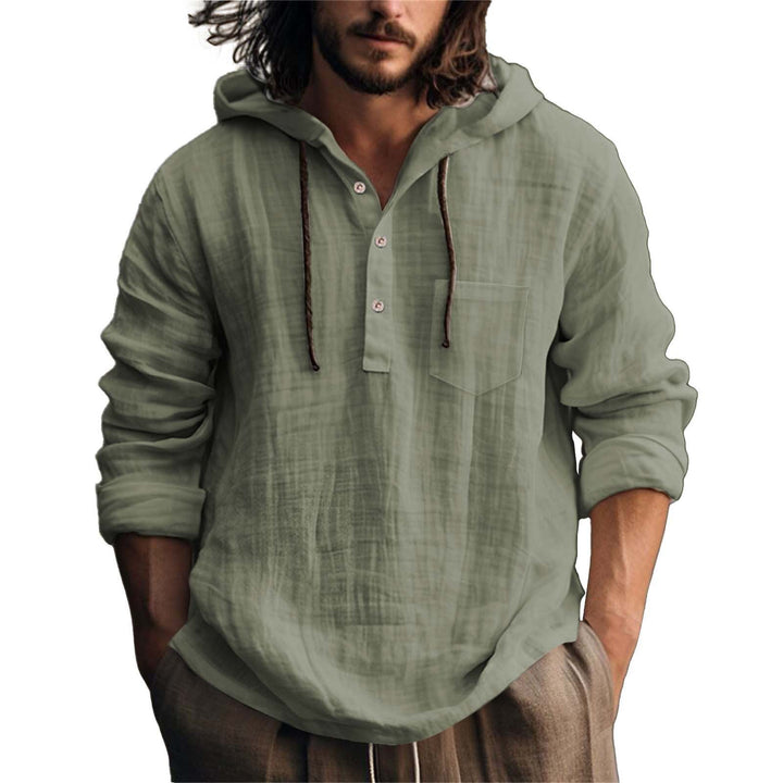Herren lässiges Kapuzenshirt mit Knopfleiste und Brusttasche Drune