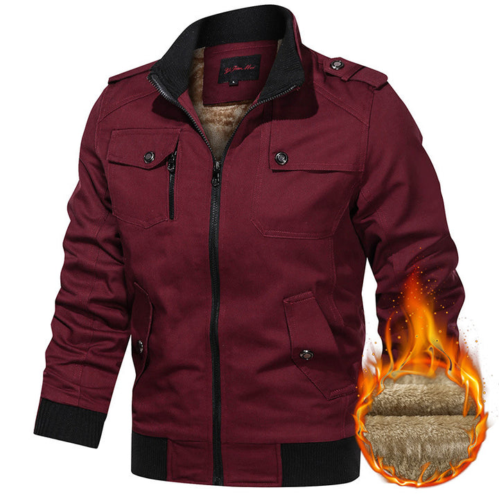 Herren nan gefütterte Utility-Bomberjacke mit Teddyfutter, Schulterpatten und multifunktionalen Taschen Drune