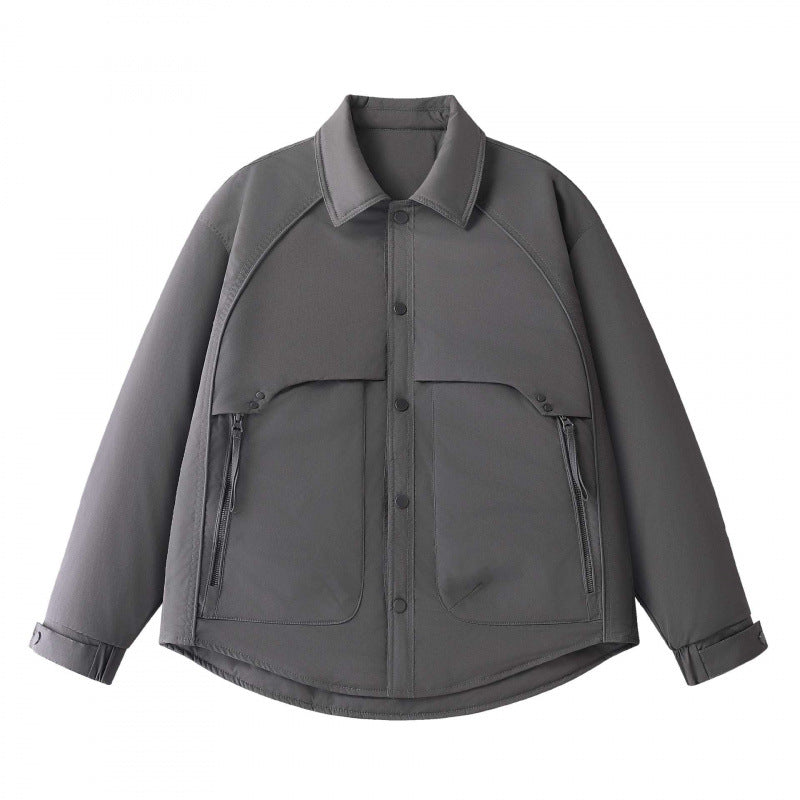 Herren Gepolsterte Hemdjacke mit abgerundetem Saum, Reißverschluss-Taschen und Druckknopf-Leiste Drune