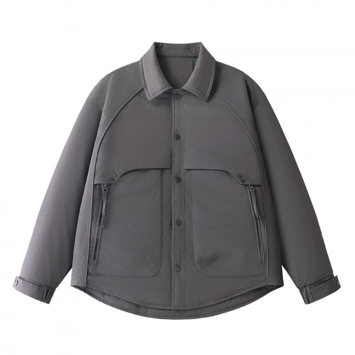 Herren Gepolsterte Hemdjacke mit abgerundetem Saum, Reißverschluss-Taschen und Druckknopf-Leiste Drune