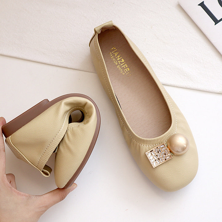 Damen Faltbare Ballerinas mit Schleife und Anti-Rutsch-Sohle Drune