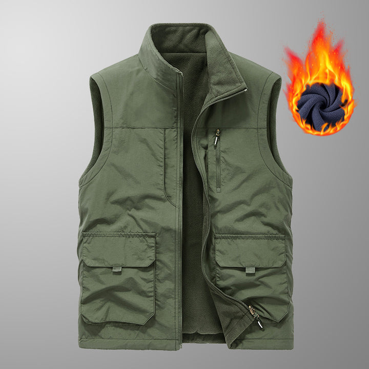 Herren Thermo-Outdoorweste mit Fleece‑Innenfutter, Stehkragen und Multifunktionstaschen Drune