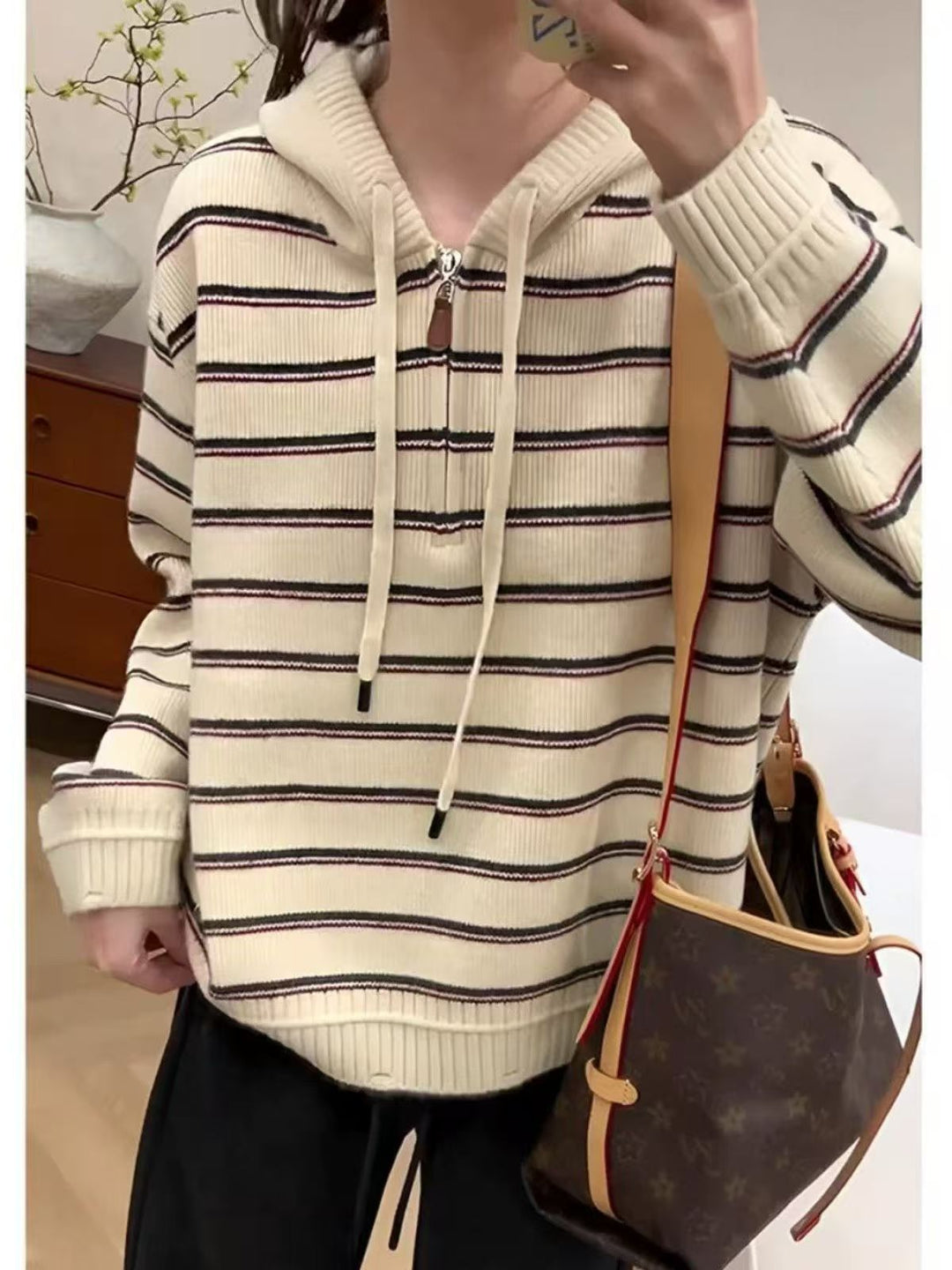 Damen modischer Hoodie-Pullover mit strukturiertem Streifenmuster Drune