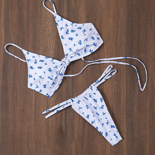 Damen Triangel-Bikini mit blumigem Muster und anpassbarem Bindesystem Drune