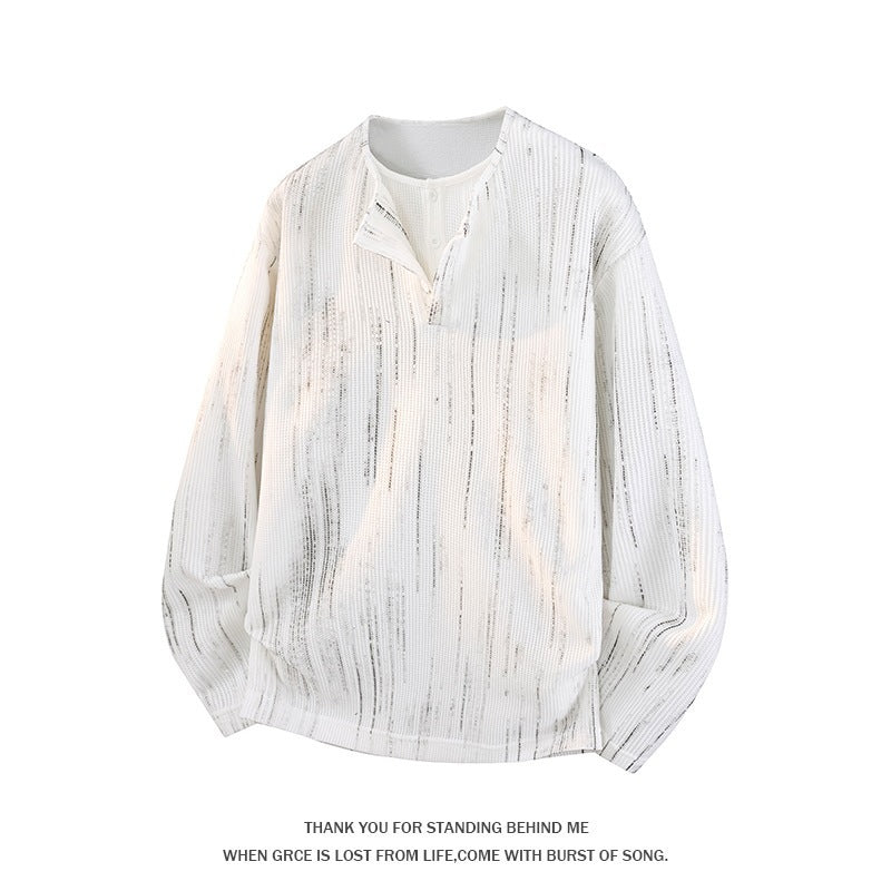 Herren Oversize Strickpullover mit Henley-Ausschnitt und feiner Strukturstreifen Drune