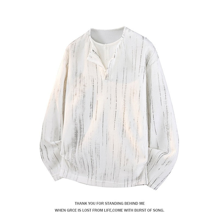 Herren Oversize Strickpullover mit Henley-Ausschnitt und feiner Strukturstreifen Drune