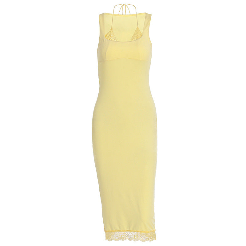 Damen Elegantes Langarm-Kleid mit Spitzenbordüre Drune