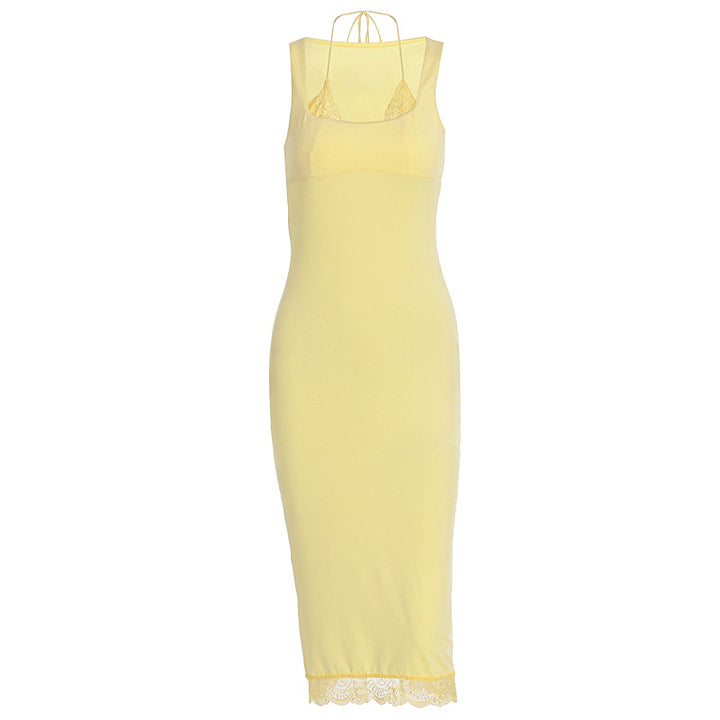 Damen Elegantes Langarm-Kleid mit Spitzenbordüre Drune