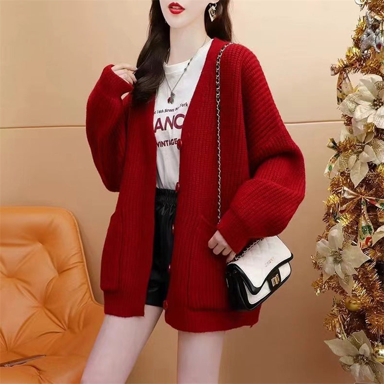 Damen Kuschelige Strickjacke mit tiefem V-Ausschnitt und praktischen Taschen Drune
