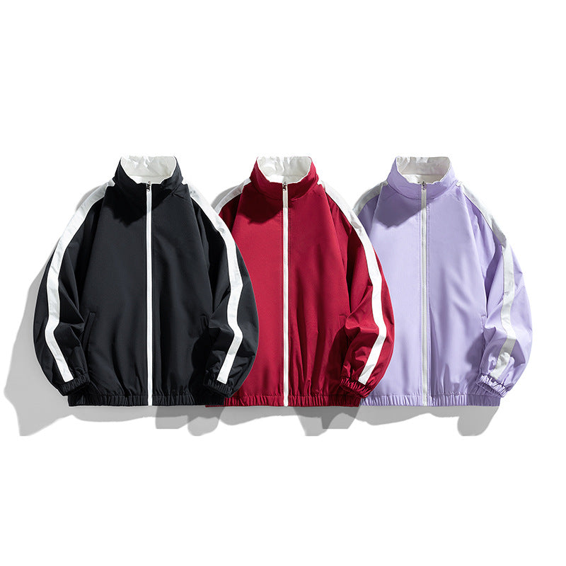 Damen Leichte Oversize-Trainingsjacke mit Stehkragen, Kontraststreifen und elastischem Saum Drune