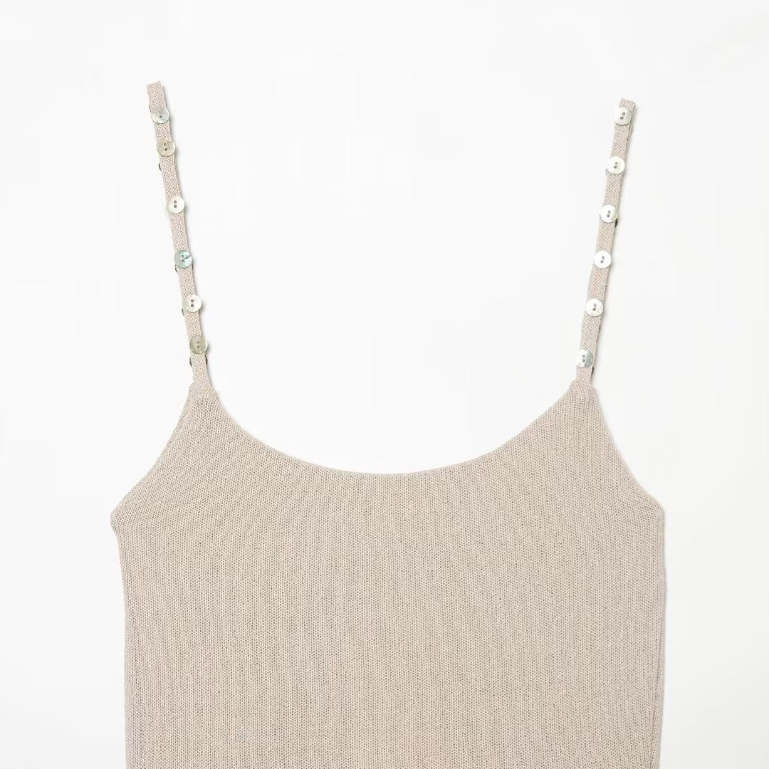 Damen Trägershirt mit feiner Struktur und dekorativen Knöpfen Drune