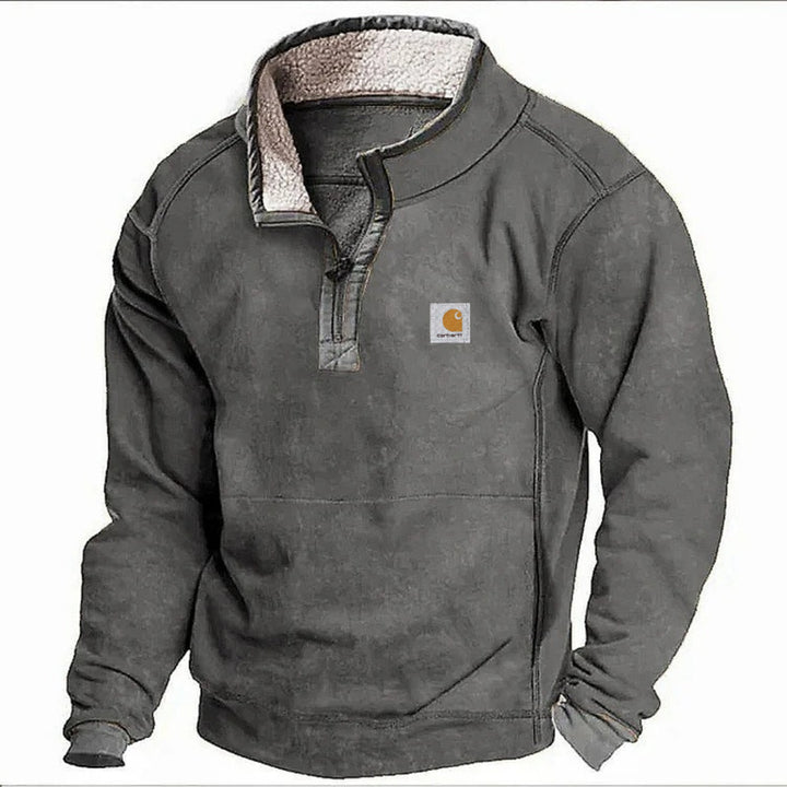 Herren Sherpa-Fleece-Pullover mit Halbzipper und Kontrastbesatz Drune