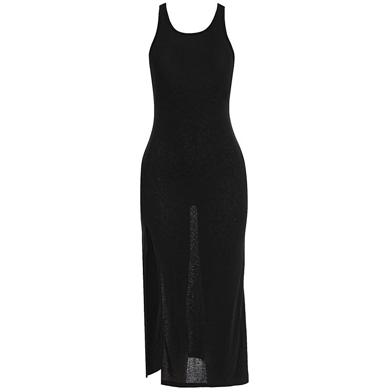 Damen figurbetontes Midikleid mit hohen Seitenschlitzen und Racerback Drune