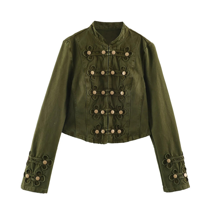 Damen Kurze Militärjacke mit Knebelverschlüssen und Stehkragen Drune