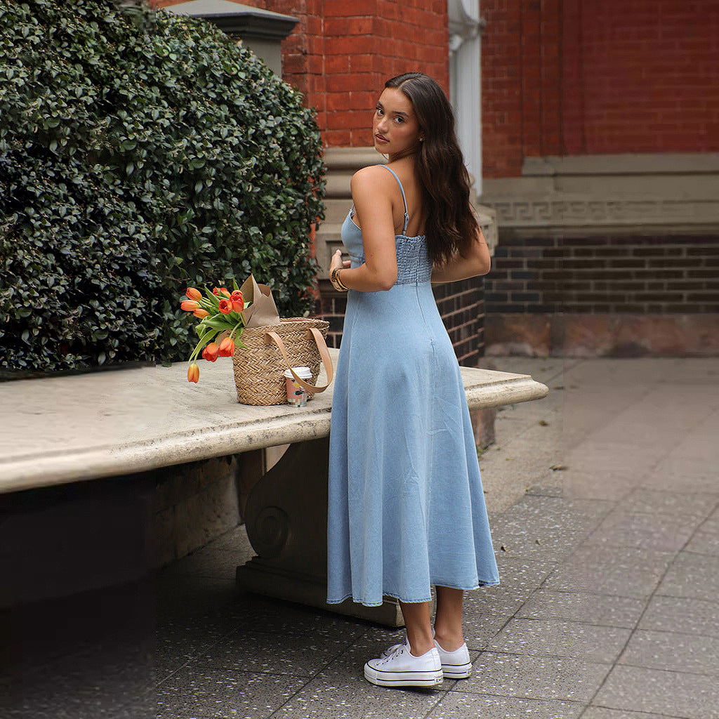 Damen Denim-Maxikleid mit schickem Trägerdesign und fließendem Schnitt Drune