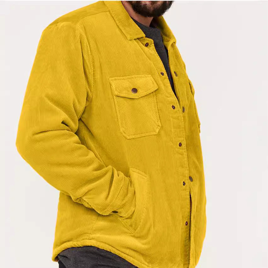 Herren Kord-Worker-Overshirt mit Druckknopfleiste, Pattentaschen und aufgesetzten Eingrifftaschen Drune