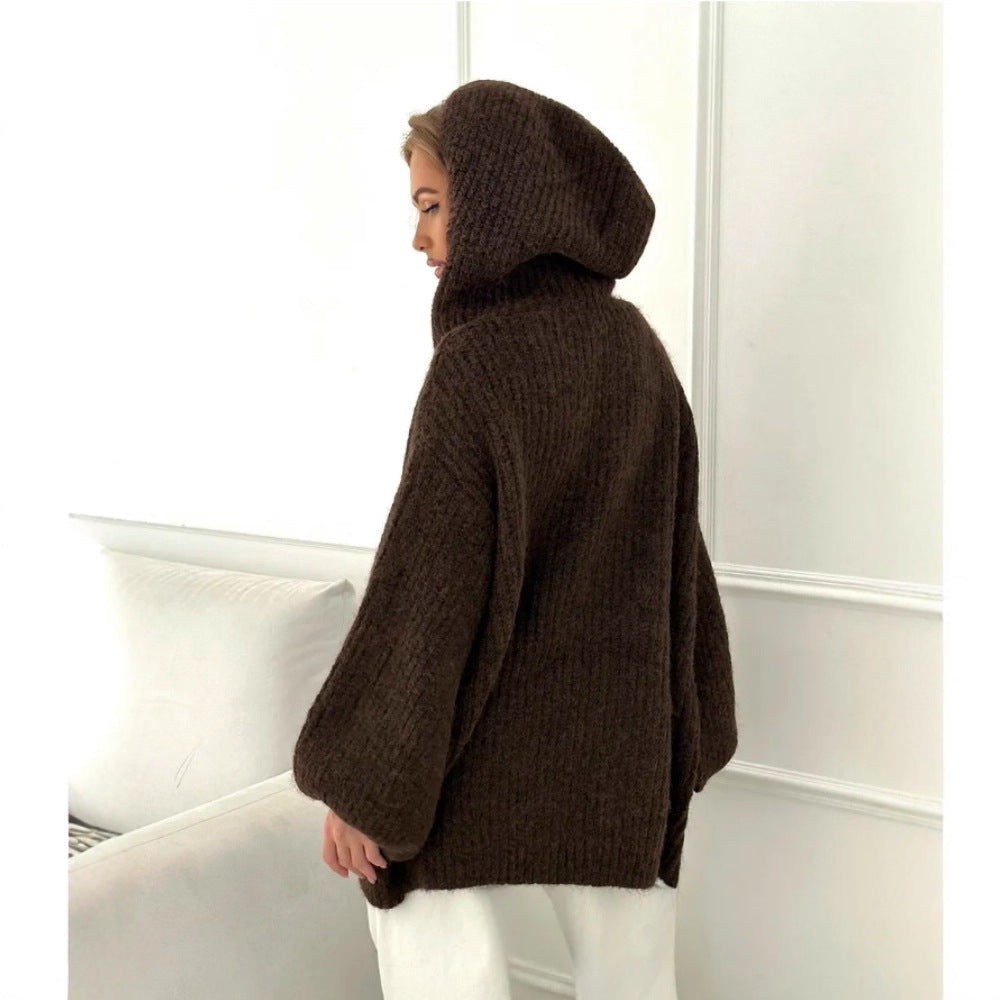 Damen Oversized Strickjacke mit Kapuze Drune