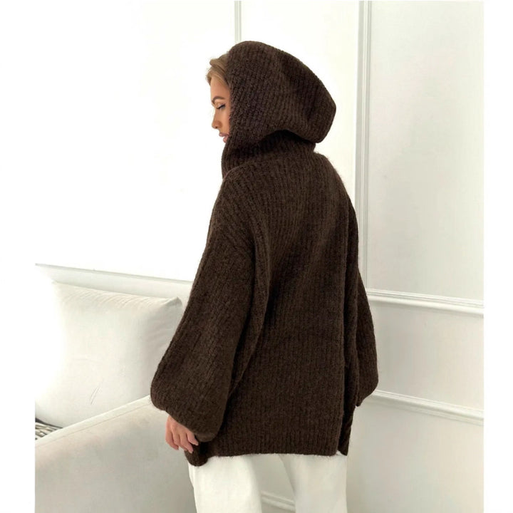Damen Oversized Strickjacke mit Kapuze Drune