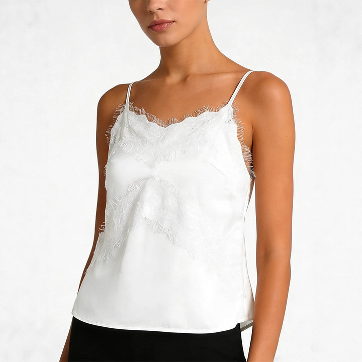 Damen zarte Spaghetti-Top mit raffiniertem Spitzenbesatz Drune
