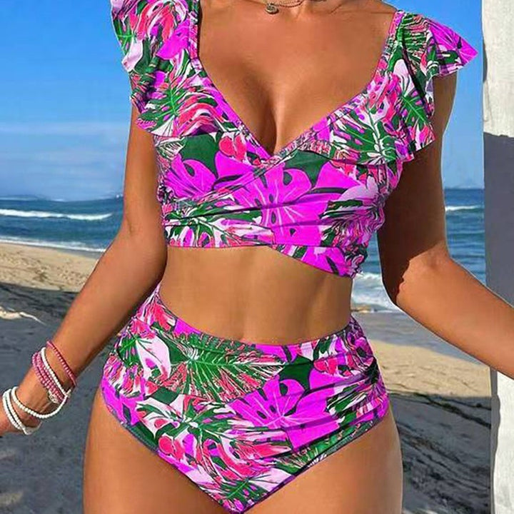 Damen Hoch-tailliertes Badebikini mit verspielten Rüschendetails Drune