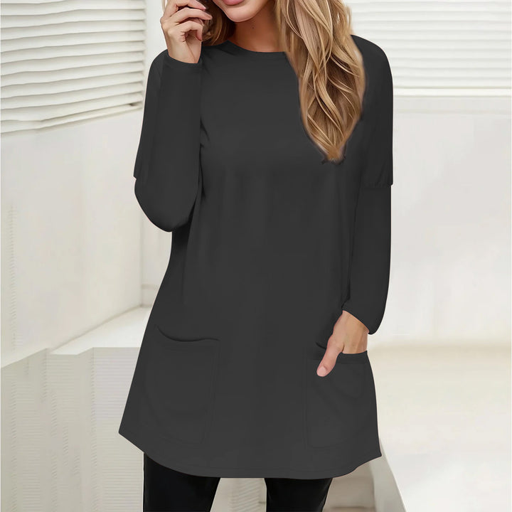 Damen Freizeit Longline Tunika mit Rundhalsausschnitt und aufgesetzten Taschen Drune