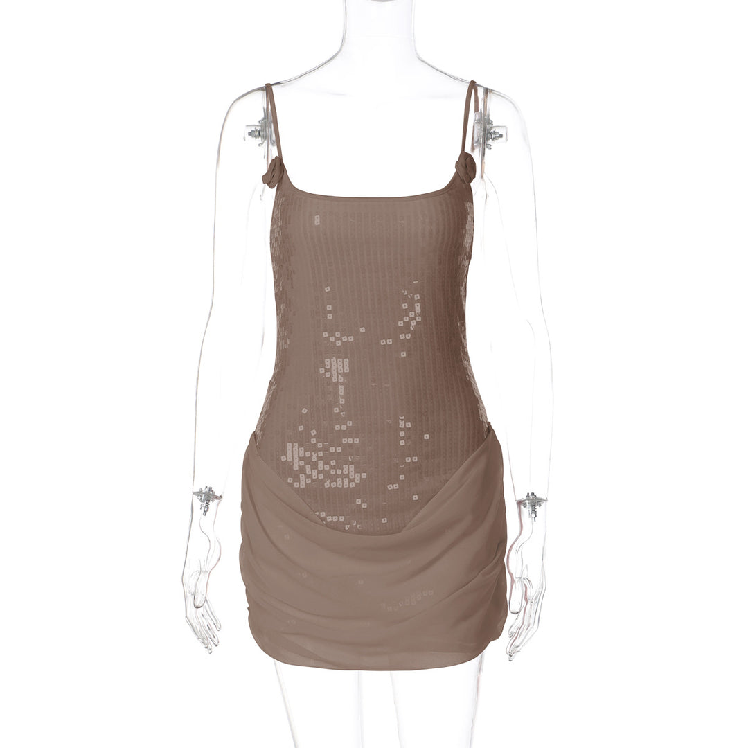 Damen Elegantes Minikleid mit Pailletten und Raffungen Drune
