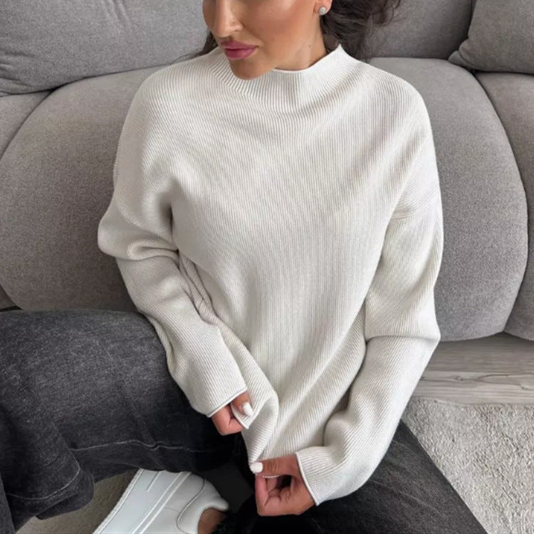 Damen Oversize-Feinstrickpullover mit Stehkragen und geriffelter Struktur Drune