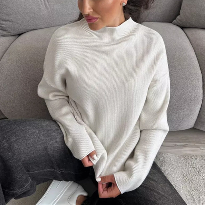 Damen Oversize-Feinstrickpullover mit Stehkragen und geriffelter Struktur Drune