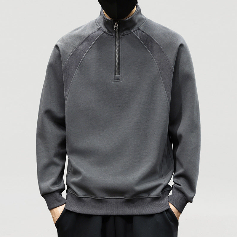 Herren Oversize-Halbzip-Sweatshirt mit hohem Stehkragen, Raglanärmeln & gerippten Abschlüssen Drune