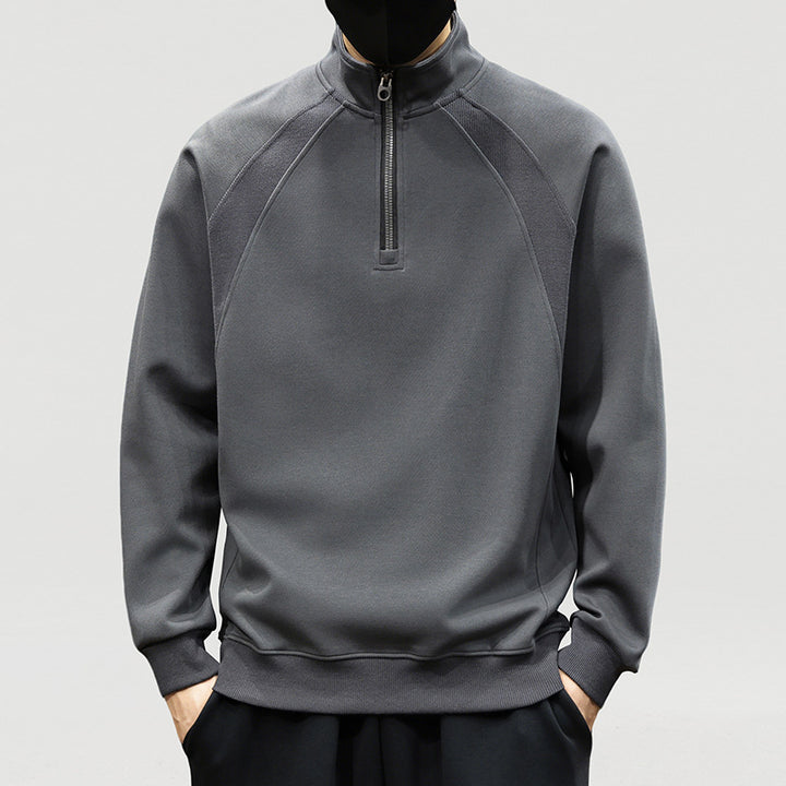 Herren Oversize-Halbzip-Sweatshirt mit hohem Stehkragen, Raglanärmeln & gerippten Abschlüssen Drune