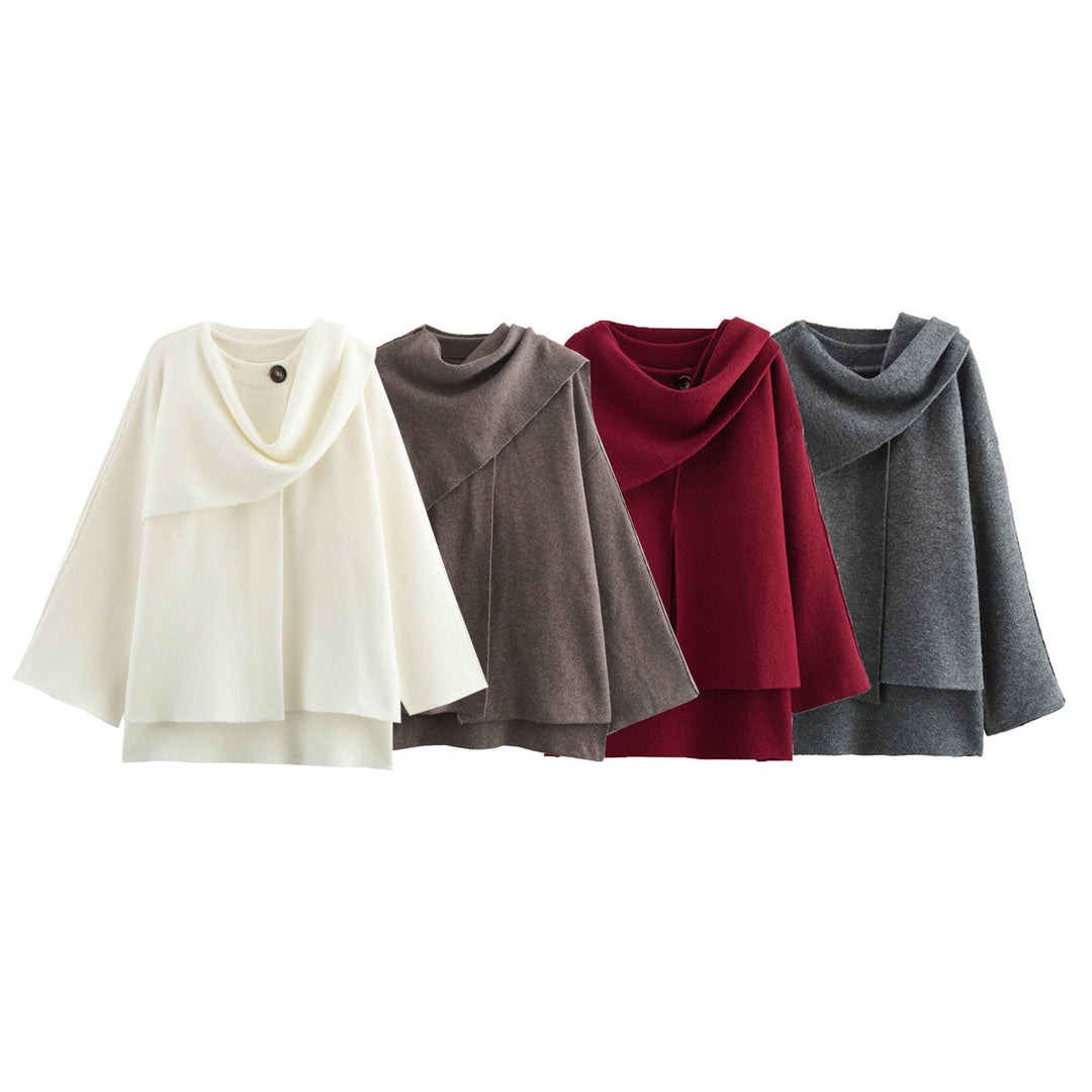 Damen Cape mit asymmetrischem Fall, Stehkragen und Wollmix Drune