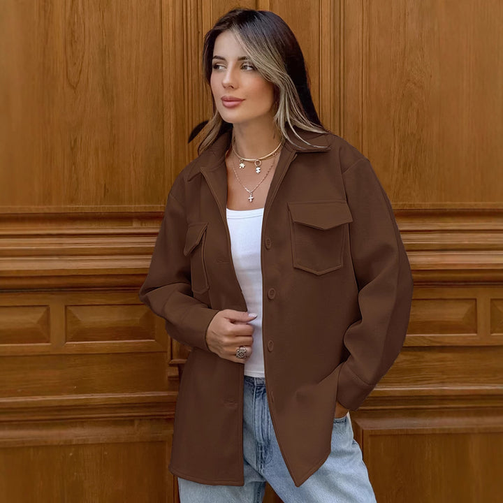 Damen Oversized Hemdblousenjacke mit praktischen Taschen und modernem Schnitt Drune